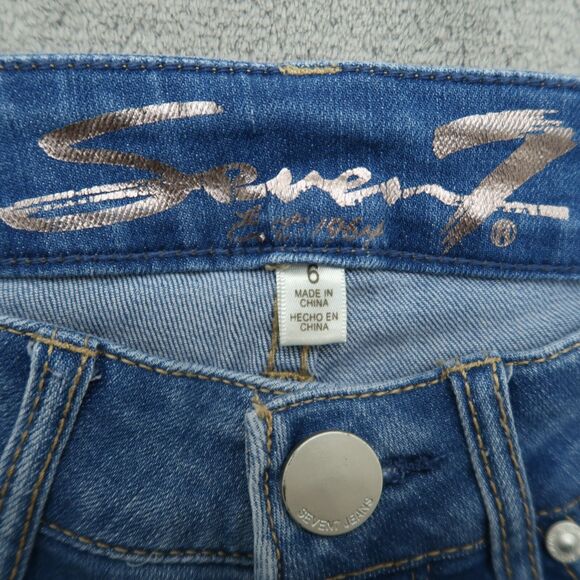 Seven7 Jeans Women's 6 Blue Mid-Rise Straight Crop Denim 24.5" Inseam Distressed - Picture 7 of 16